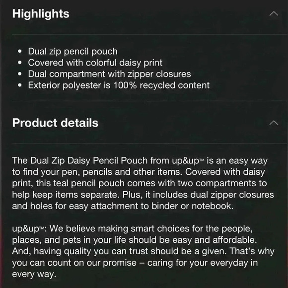 Dual Zipper Pencil Pouch  Kids Girls School Flowers (10"x 7.25") up & up - Picture 4 of 4